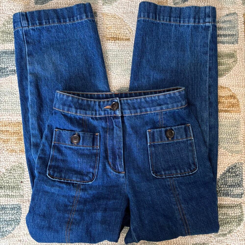 Amour Vert Patch Pocket Elevated Boho Mid-Rise Jeans Size 0 Organic Cotton
